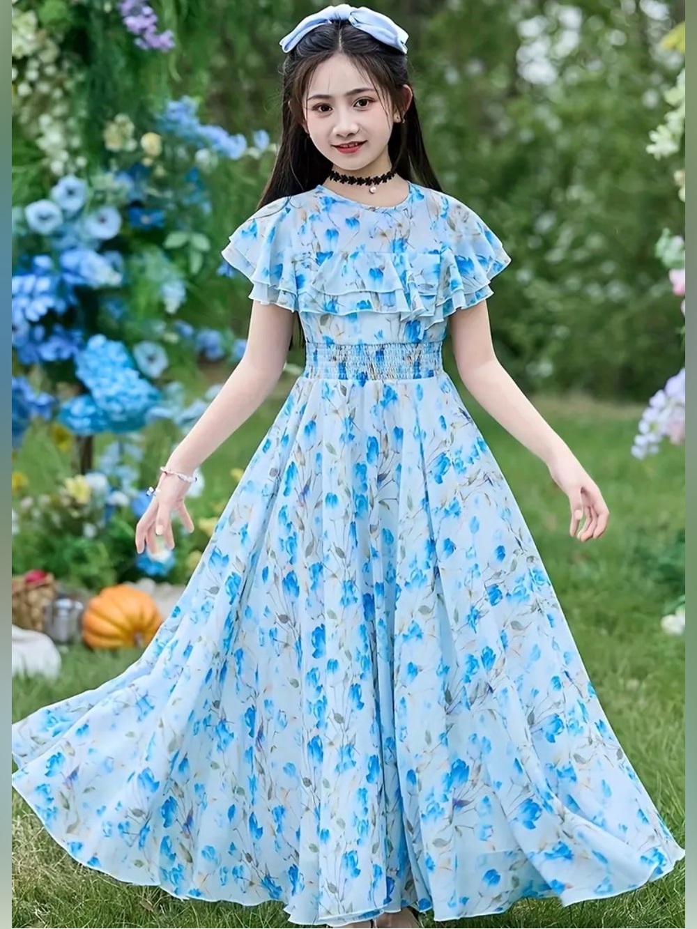 NEW Floral Ruffle Maxi Dress for Kids- size 140cm/ age 7-9